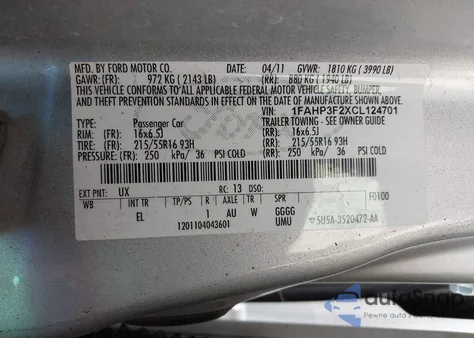2012 Ford Focus Se из США, поврежденный, VIN 1FAHP3F2XCL124701